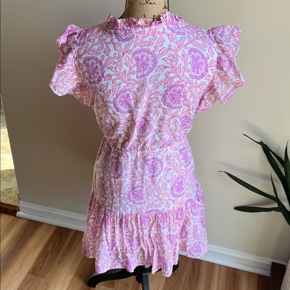 Oliphant Cinched Flirty Mini Dress in Malta Pink Cotton Tie Waist - Picture 9 of 14